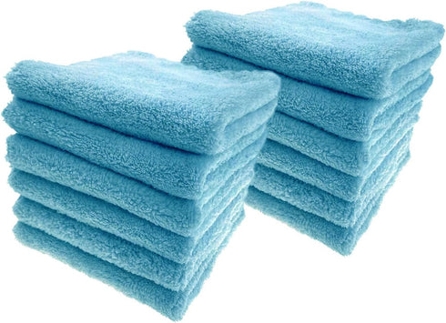 Ultra Soft Edgeless Microfiber Cleaning Towel Pack of 12, All-Purpose Multipurpose Plush 12' x 12' Cleaning Towels, Super Absorbent (Blue)...