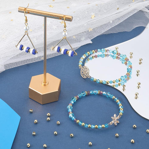 SUNNYCLUE 1 Box 300Pcs Gold Spacer Beads Bulk 4mm Stainless Steel Beads Mini Small Golden Bead Spacers Ball Bead Round Rondelle Seamed Metal Loose...