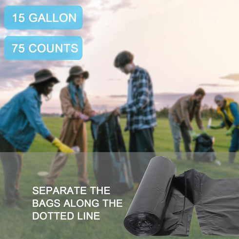 15 Gallon Black Trash Bags, 22 Micron Thick Tall Garbage Bags for Office Kitchen, 75 Count...