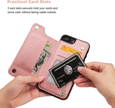 Vaburs for iPhone 7 Plus/8 Plus Case Wallet with Card Holder, Embossed Butterfly Premium PU Leather Double Magnetic Buttons Flip Shockproof Cover ...