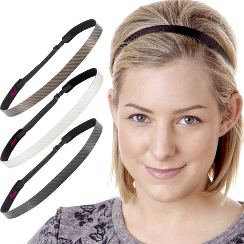 Hipsy Regular Size, Women's Adjustable NO Slip Skinny Tech Sport Headband 3pk Multi Packs...