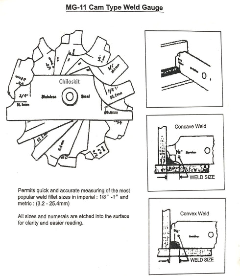 Chiloskit MG-11 Metal Welding Tool Weld Fillet Gages Set Welding Inspection Ruler Tool, Inch/Metric, 1/8''-1''...