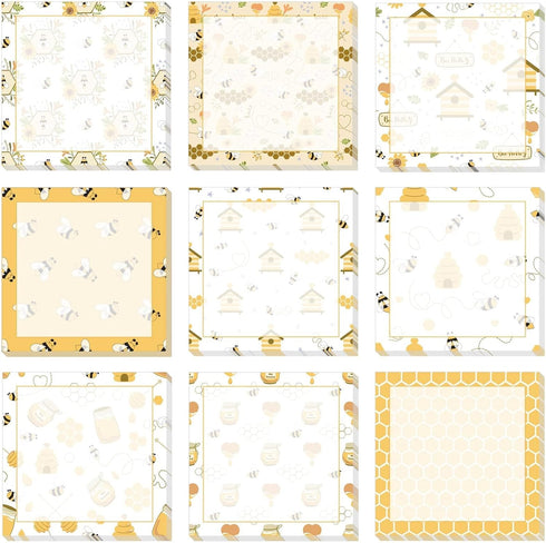 9 Pieces Bee Sticky Notes Adhesive Bee Memo Notes Self-Stick Note Pads for Spring Summer School Office Home Supplies Students Teachers Presents, 9...