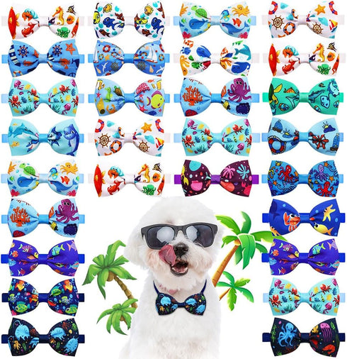 20pcs Ocean-Themed Dog Bow Ties for Small Medium Dogs, Adjustable Pet Bowtie Collar Charms,Sea Pattern Necktie for Pet Grooming (20pcs bowtie)...