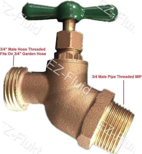 EZ-FLUID Hose Bibb 3/4" MIP X 3/4" MHT Male Hose Threaded Hose Connector Hose Bib,Heavy Duty Brass No-Kink Hose Bibb Water Faucet,Outdoor Garden H...