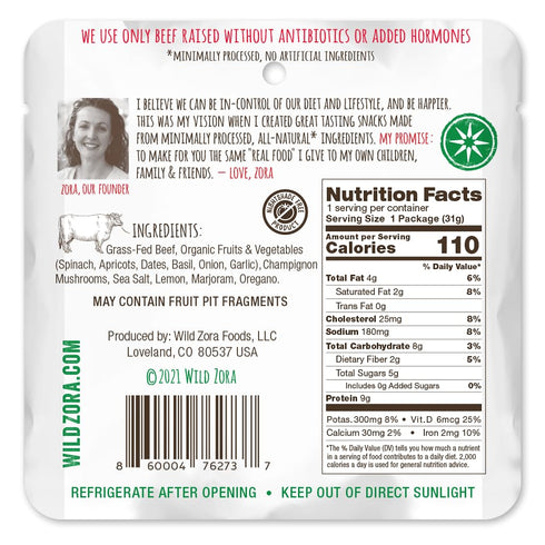 Wild Zora Meat & Veggie Bars, Variety 5-Pack, Natural Pork, Beef, Lamb, & Turkey Jerky Snacks, Healthy Paleo Snacks, AIP Friendly Options, Gluten ...