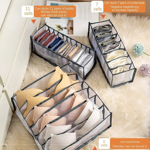 3 Set Underwear Organizer, Foldable Bra Underwear Drawer Organizer Divider Bins for Underwear, Socks, Ties, Bras, Underwear Storage Compartment Bo...