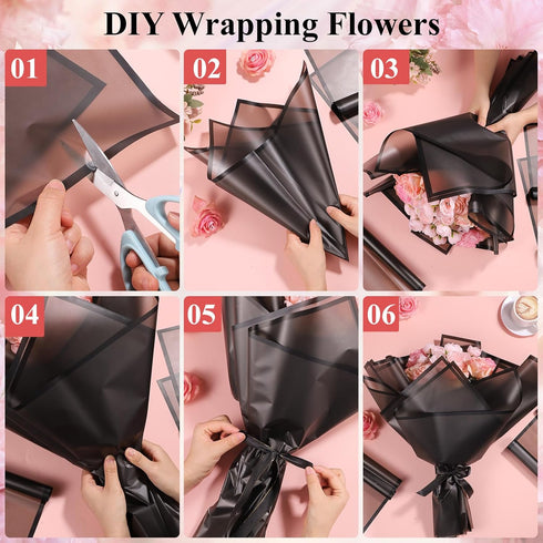 25 Sheets Bouquet Wrapping Paper Black Flower Wrapping Paper Waterproof Floral Wrapping Paper Florist Supplies for Wedding Birthday Party Gift Box...