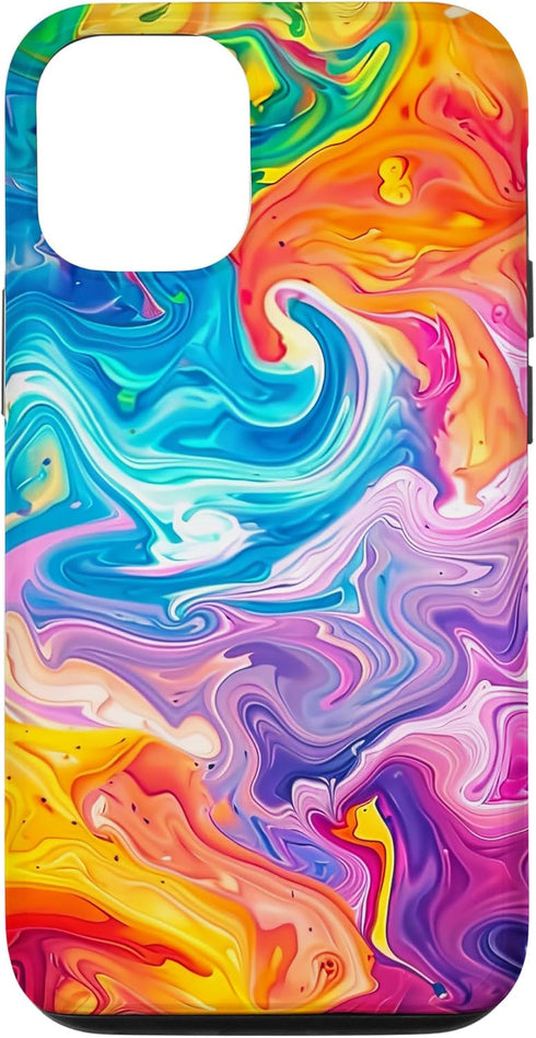 iPhone 15 Rainbow Paint Pour Abstract Liquid Cute Aesthetic Pretty Case...