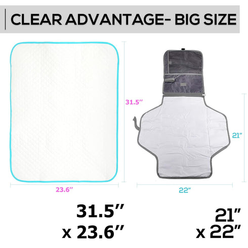 Baby Diaper Changing Mat - 31,5 x 25,5 inch Waterproof Portable Travel Changing Pad - Wipable Liners for Newborn Todlers Kids - Foldable Large Bab...