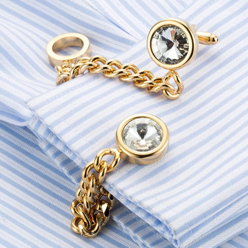 Amosfun 1 Pair Crystal Cufflinks with Chain Golden Mens Business Wedding Shirt Cufflinks Set Shirt Accessories for Men Attire Storage Travel Box O...
