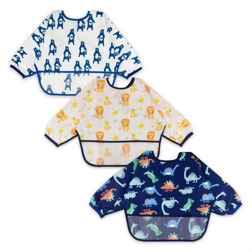 3 Pcs Long Sleeved Bib Set | Baby Waterproof Bibs with Pocket Bundle | Toddler Bib with Sleeves and Crumb Catcher | Stain and Odor Resistance Play...