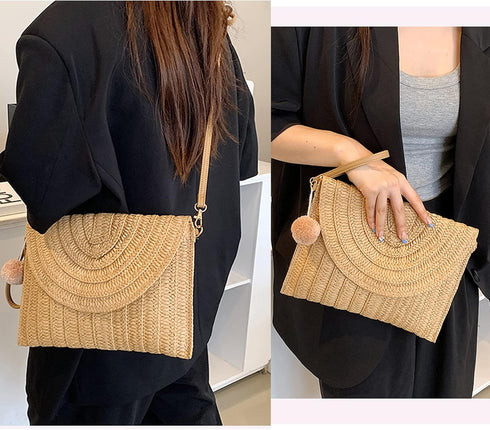 Straw Crossbody Bags for Women Straw Clutch Bag Straw Beach Bag Straw Purse Summer Handbag Straw Envelope Wallet...