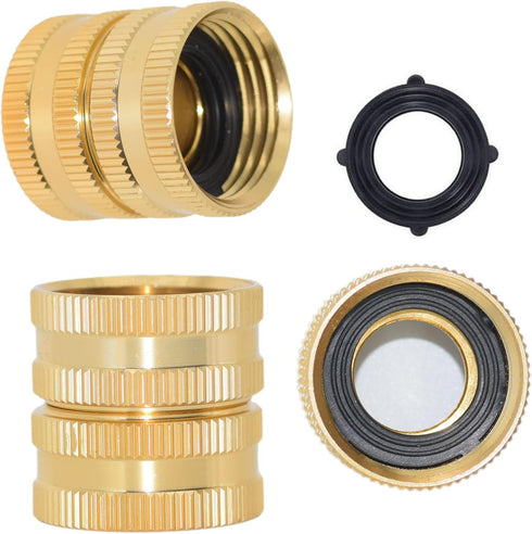 3/4" Brass Garden Hose Connector, Water Hose Fitting Adapter with Double Female Dual Swivel for Male Hose to Male Hose,Double Female Connectors wi...