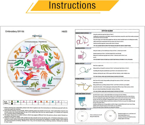 Bird Embroidery Kit for Adults Beginners, Funny flower hummingbird Cross Stitch Kit for Crafts Starters with Cute Birds Flora Patterns Include Emb...