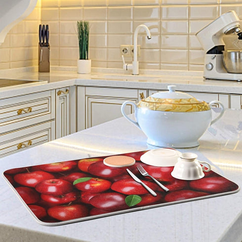 Fruit Red Apples Dish Drying Mat, 18x24inch Soft Foldable Absorbent Dishes Drainer/Rack Pad for Kitchen Countertop...