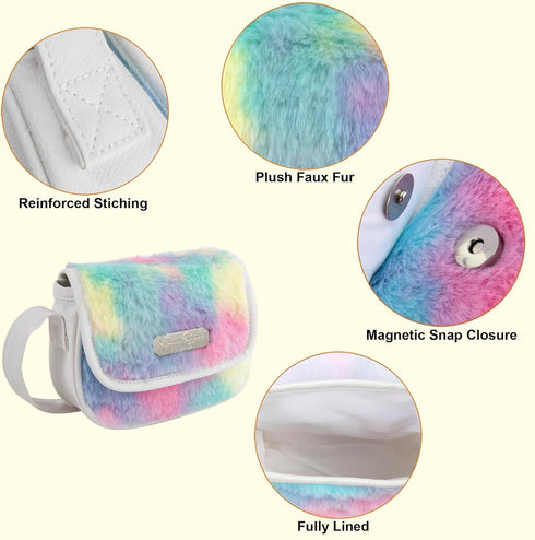 Jessica Simpson Fluffy Cute Vegan Leather Crossbody Bag Mini Coin Purse Wallet (Fuzzy Rainbow)...