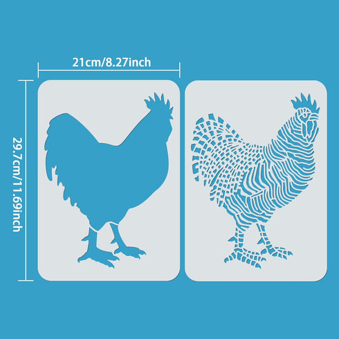 2 Pcs Large Layering Coloring Dominique Chicken Stencil for Painting 11.7×8.3 inches Reusable Layered Painting Stencils for Painting on Wood, Canv...