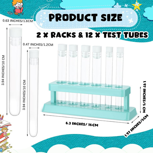 2 Sets Test Tubes with Rack Clear Plastic Test Tubes with Caps and 6 Holes Holder Rack Nurse Party Decorations Shot Tubes for Scientific Experimen...