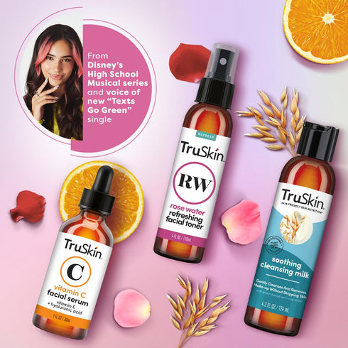 TruSkin x Kylie Skincare Gift Set – With Vitamin C Face Serum 1 fl oz, Soothing Cleansing Milk 4.2 fl oz and Rose Water Spray for Face 4 fl oz – E...