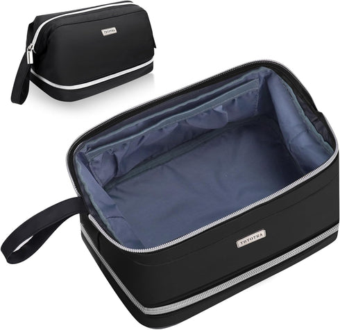 Travel Toiletry Bag for Men Women - Double Layer Waterproof Cosmetic Bag with Wet Dry Separation, Portable Shaving Dopp Kit Bathroom Hygiene Bags,...