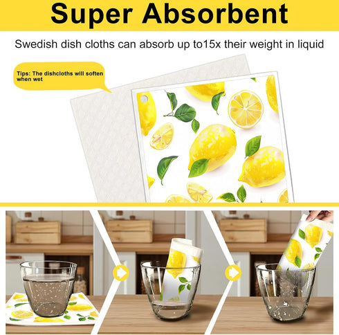 6 Pack Swedish Dishcloths for Kitchen - Reusable Dish Towels Paper Towels Cloths Washable,Absorbent Cellulose Cleaning Sponge Cloth Wipes Quick Dr...
