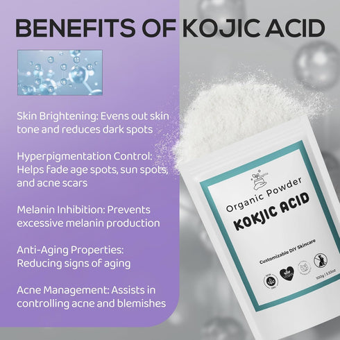 Premium Kojic Acid Powder for Skin-Lightening and DIY Skincare - 99% Purity, Brighten Complexion, Reduce Dark Spots, Even Skin Tone - Natural Pres...