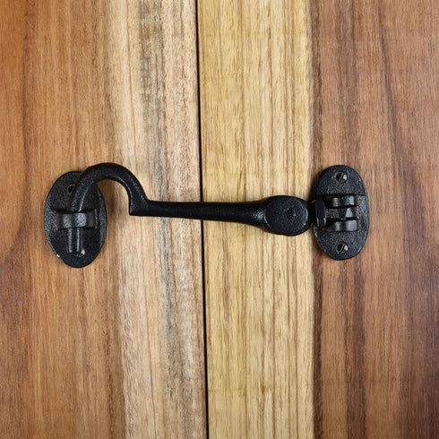 Renovators Supply Manufacturing Door Latch Lock 4.5 in. Black Wrought Iron Swivel Style Hook and Eye Latch for Door with Mounting Hardware...