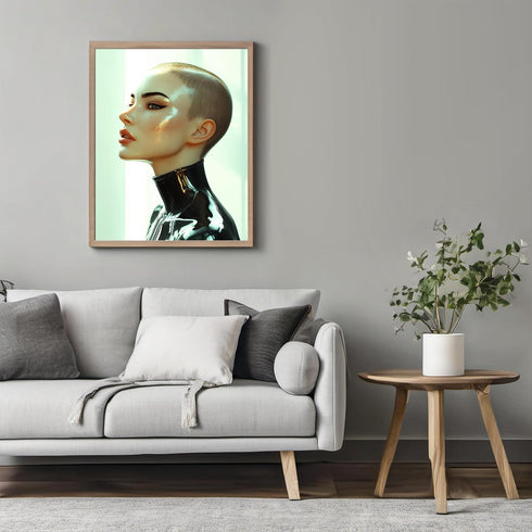Posterizer 1 pcs-futuristic sleek woman in dark clothing 1-Abstract & Modern Art-Fantasy & Fiction Art-Gift for Women, Fashionistas, Designer Fash...
