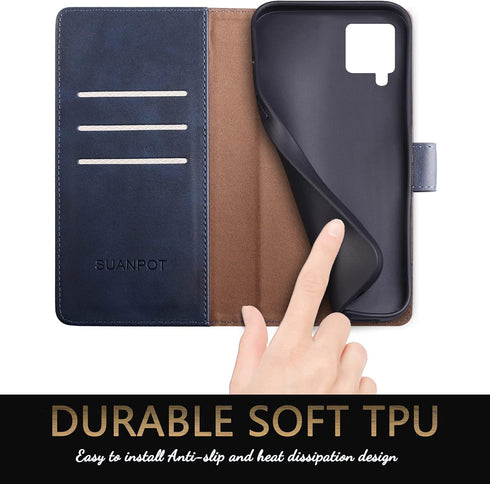 SUANPOT for Samsung Galaxy A12 with RFID Blocking Leather Wallet case Credit Card Holder, Flip Folio Book Phone case Shockproof Cover for Women Me...