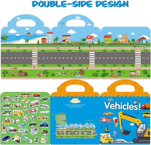 Reusable Sticker Book for Kids, Vehicles Truck Stickers Educational Learning Toys Travel Stickers Activity Books for Toddler Girls Boys Age 3+ Bir...