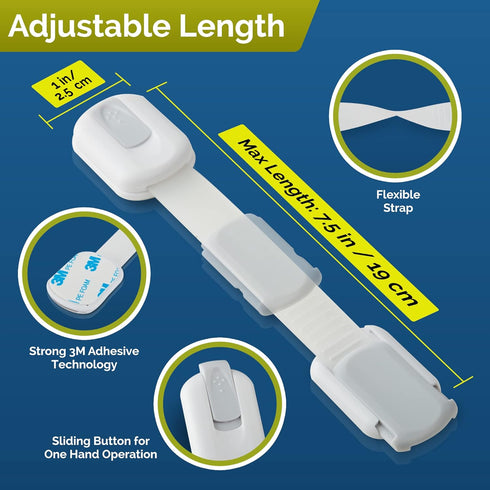 Child Safety Strap Locks (4-Pack) Baby Locks for Cabinets and Drawers, Toilet, Fridge & More. 3M Adhesive Pads. Easy Installation. (White/Gray)...