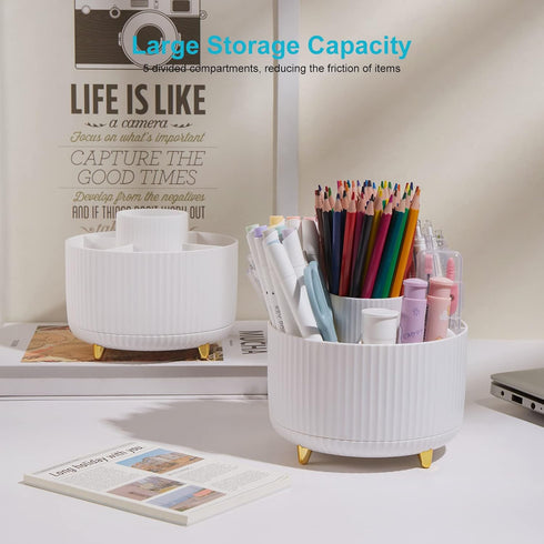 Desk Pencil Pen Holder, 5 Slots 360° Degree Rotating Pen Organizers for Desktop Desk Storage Organizer Stationary Suppliers Organizer Cute Pencil ...