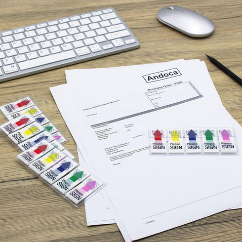 Please Sign Message Flags Assorted Color, 400 Pages Total, 0.79x1.77 Inch Wide Flags, Easy to Post, 4 On-The-Go Dispensers/Pack...
