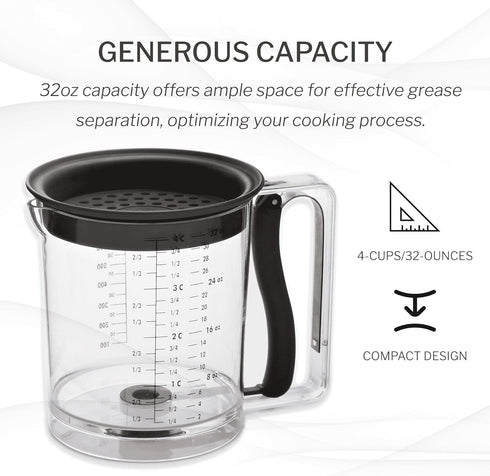 Amco 32oz Grease Separator with Bottom Release - Innovative Design for Mess-Free Pouring, Incremental Measurement Markings for Accuracy - Dishwash...