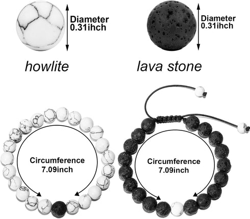 BBTO 4 Pieces Howlite Bracelet Lava Stone Black Matte Agate Essential Oil Diffuser Bracelet Set for Couples Gift...