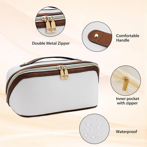 Stylish Makeup Bag Organizer Travel Case for Women Cosmetic Bag for Toiletries and Makeup Waterproof Leather Cosmetic Bag Perfect Fit Home or on t...