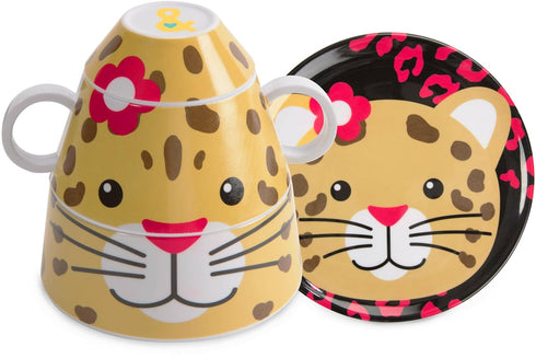Pavilion Gift Company Izzy and Owie Four Piece Stackable Dinner Set, Leopard...