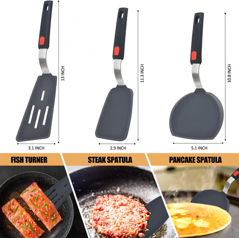 Silicone Spatula Turner Set of 3, Beijiyi 600°F Heat Resistant Cooking Spatulas for Nonstick Cookware, Large Flexible Kitchen Utensils BPA Free Ru...