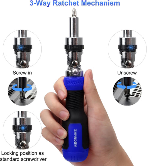 SHARDEN Ratchet Screwdriver 13-in-1 Multi Screwdriver Tool All in One Ratcheting Screwdriver Set with Phillips, Flat Head, Torx, Hex, Square, 180 ...