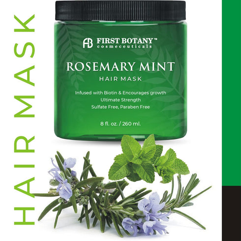 First Botany, Rosemary Mint Biotin Mask - Restorative Deep Conditioning moisturizer w/rosemary oil, for Dry Damaged Hair and growth, Sulfate Free ...