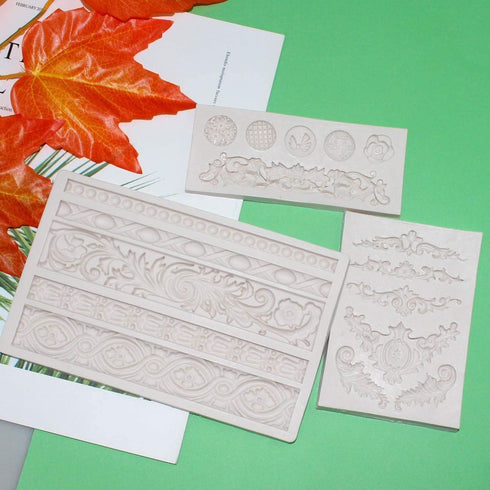 3 Pieces Baroque Fondant Molds Scroll Border Lace Silicone Molds Curlicues Gum Paste Candy Chocolate Molds for Cake Decorating Sugar Craft Polymer...
