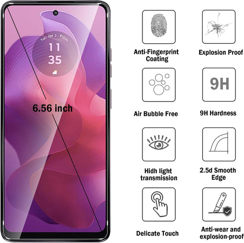 2 Pack Compatible with Moto G24/G24 Power/G04/G04s/Moto E14 Screen Protector,Full Coverage 9H Tempered Glass Film,HD Clear Scratch Resistant,Bubbl...