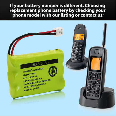 27910 Cordless Phone Battery for Motorola SD-7501 MD7161 AT&T 27910 89-1323-00-00 E1112 E2801 TL72108 Vtech I6725 RadioShack 23-959 Ni-MH 3.6V (Pa...