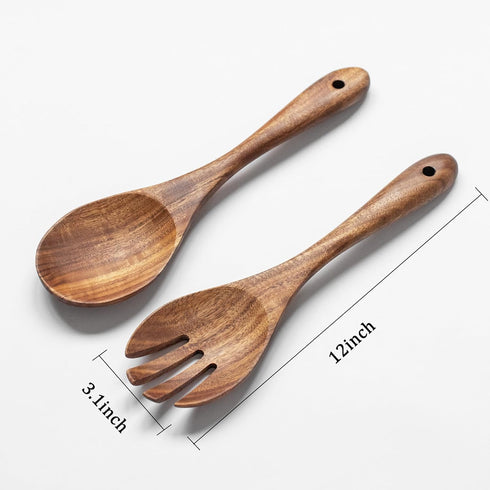 Muso Wood Acacia Salad Servers, 12-inch Wooden Salad Tongs for Serving Salad Mixes, Set of 2 (Acacia salad servers)...