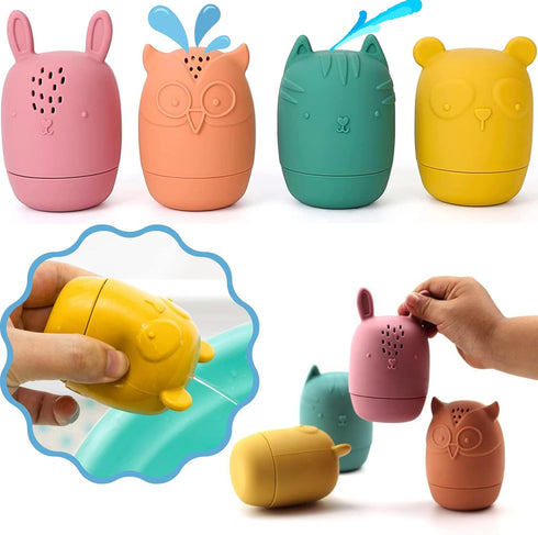 Mold Free Silicone Bath Toys, Baby Bath Toys 6-12 Months, Toddlers 1-3, Non Toxic Infant Bathtub Toy, Water Toys, Pool Toy, Dishwasher Safe (Coral...