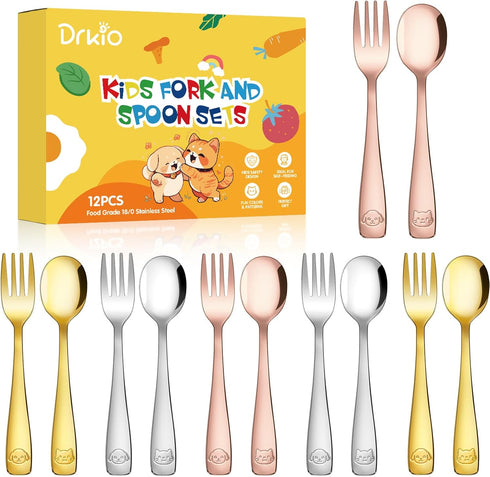 Stainless Steel Toddler Utensils Set - 12 Pieces Kids Silverware Set Children Safe Food Grade Small Forks and Spoons Dishwasher Safe Mirror Polish...