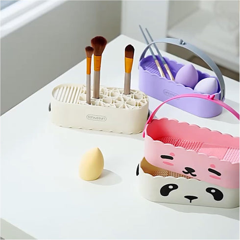 Makeup Brush Cleaner 3 in 1, Sponge and Make Up Brush Dryer, Makeup Tools Cleaning Box white...