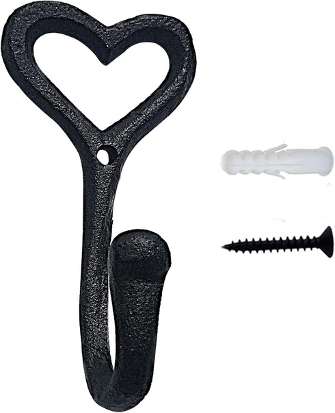 ZEYU Heavy Duty Coat Hooks, 4pcs Cast Iron Love Heart Shape Wall Hooks for Hanging Coats, Black No Rust Hooks for Scarf, Bag, Towel, Key, Cap, Cup...