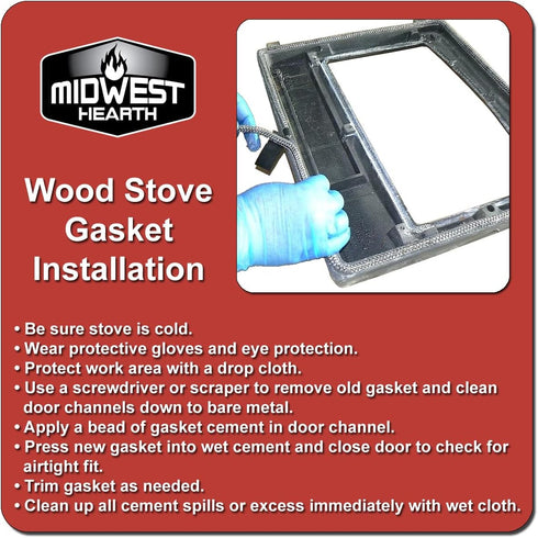 Midwest Hearth Wood Stove Replacement Gasket for Woodburning Stoves - Graphite Impregnated Fiberglass Gaskets (11/16" x 3/16" x 54" Flat Tape w/Se...